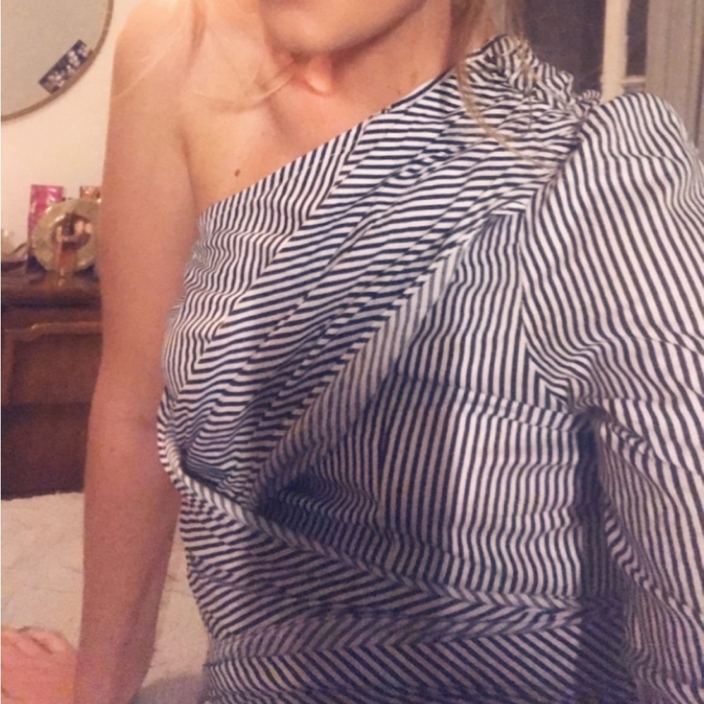 Slide Show - One Shoulder Striped Wrap Top